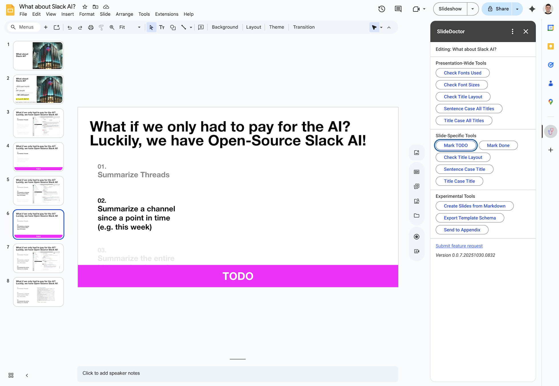 v0.6 "TODO" Status Tracking for Slides